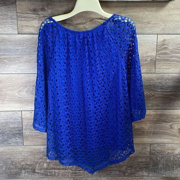 Jennie & Marlis Women’s Royal Blue Lace Overlay Blouse Size Large NWT - Picture 6 of 10